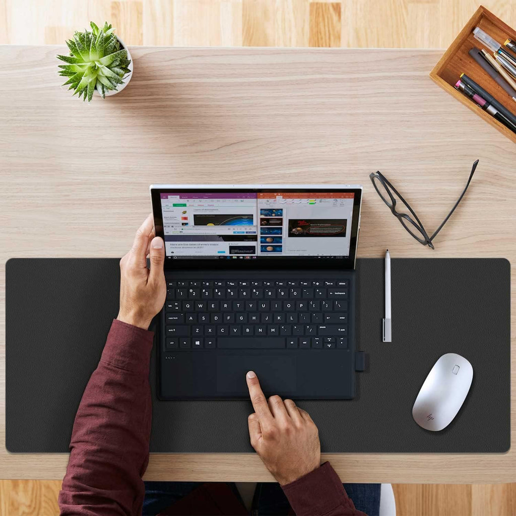 Double-Sided PU Leather Desk Pad - Non-Slip Large Mouse Pad & Desk Mat for Office, Home - Waterproof, Easy to Clean, Durable Dual-Sided Surface (23.6"X13.7", Black)