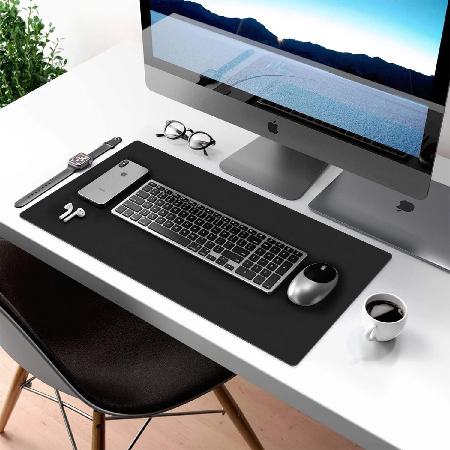 Double-Sided PU Leather Desk Pad - Non-Slip Large Mouse Pad & Desk Mat for Office, Home - Waterproof, Easy to Clean, Durable Dual-Sided Surface (23.6"X13.7", Black)