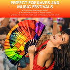 Large Hand Folding Fan for Men/Women Chinese/Japanese Bamboo with Leather Cloth Fabric Dance Festival Fan Handheld Folding Fans (Rainbow Cube)