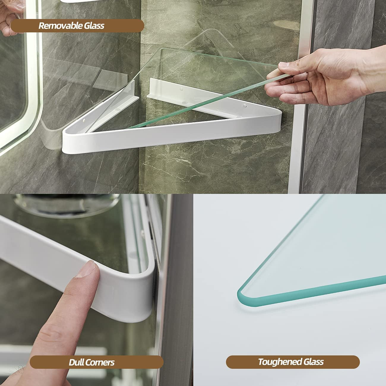 Bathroom Shelves Wall Mounted Glass Corner Shelf for Bathroom Floating Shelf Tempered Glass Wall Organizer 2-Tier(White)