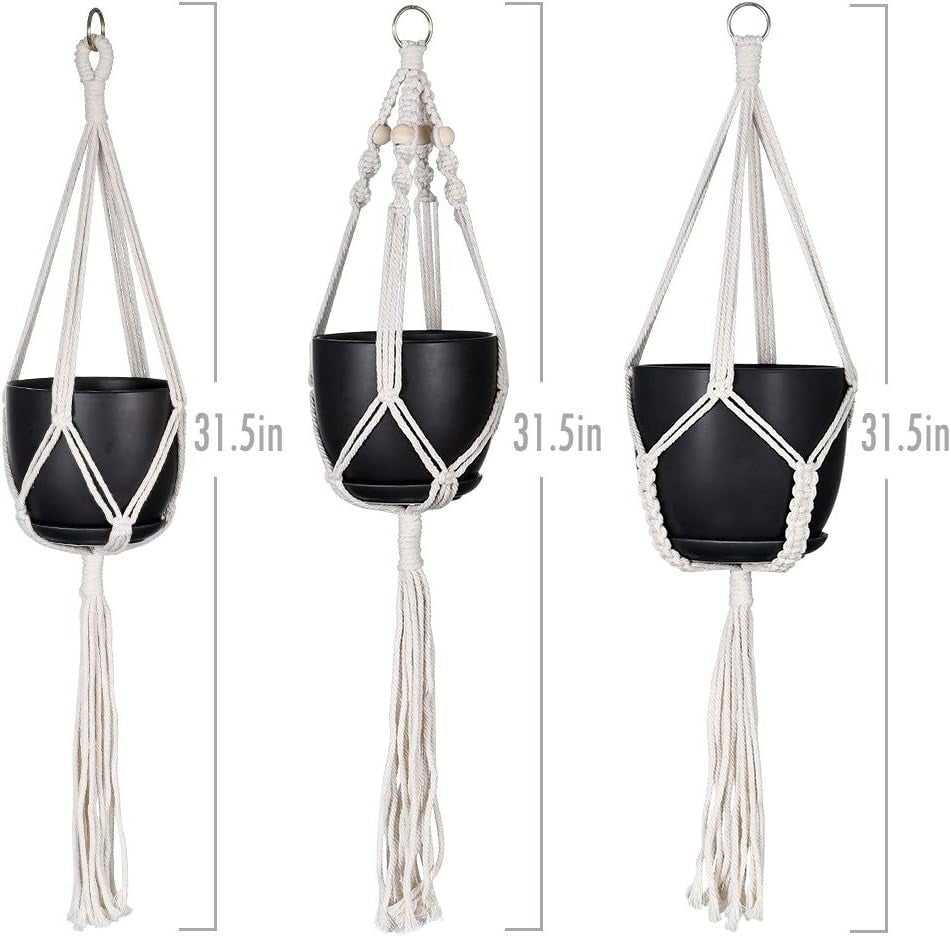 Macrame Plant Hangers, Hanging Planters Set of 3 with 3 Hooks, Hanging Planters for Indoor and Outdoor Plant Décor, (Same Size)