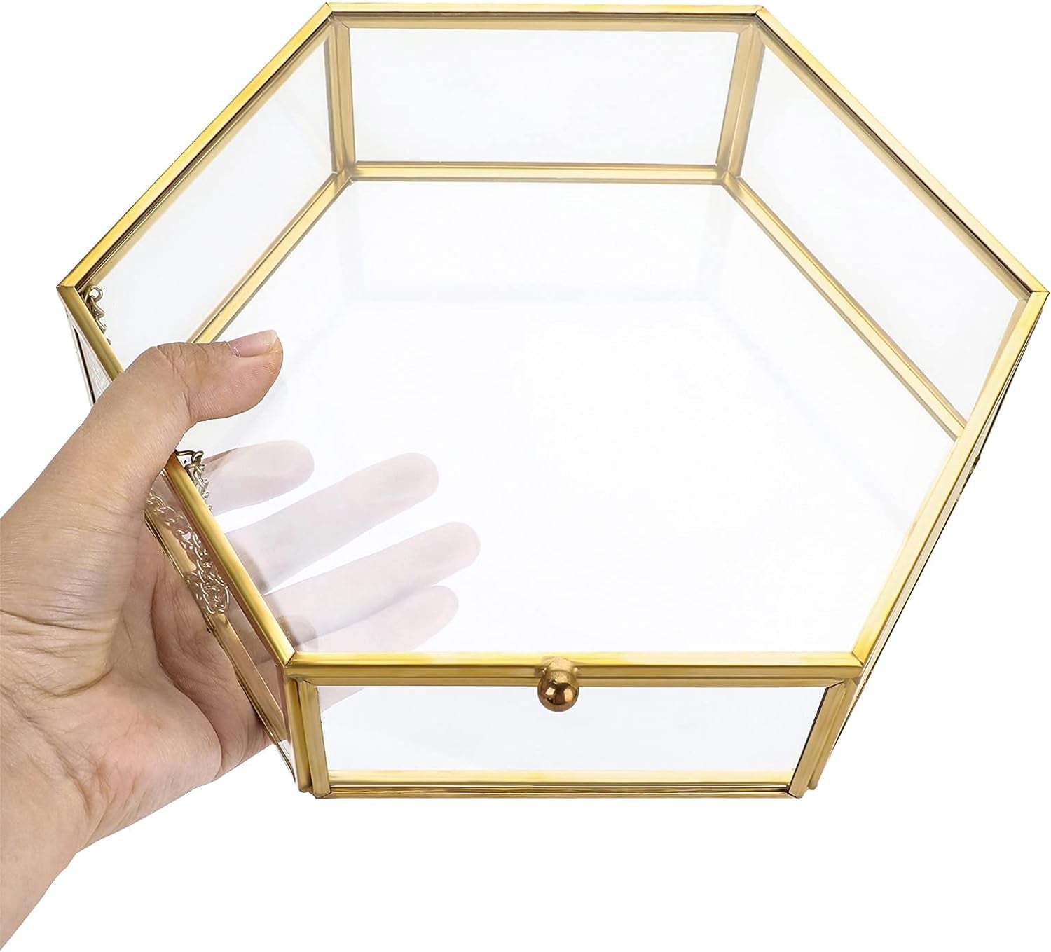 Glass Vintage Jewelry Box - Golden Geometric Jewelry Display Organizer Keepsake Box Case Home Decorative Box for Storage Trinket Ring Earring Chest (X-Large)