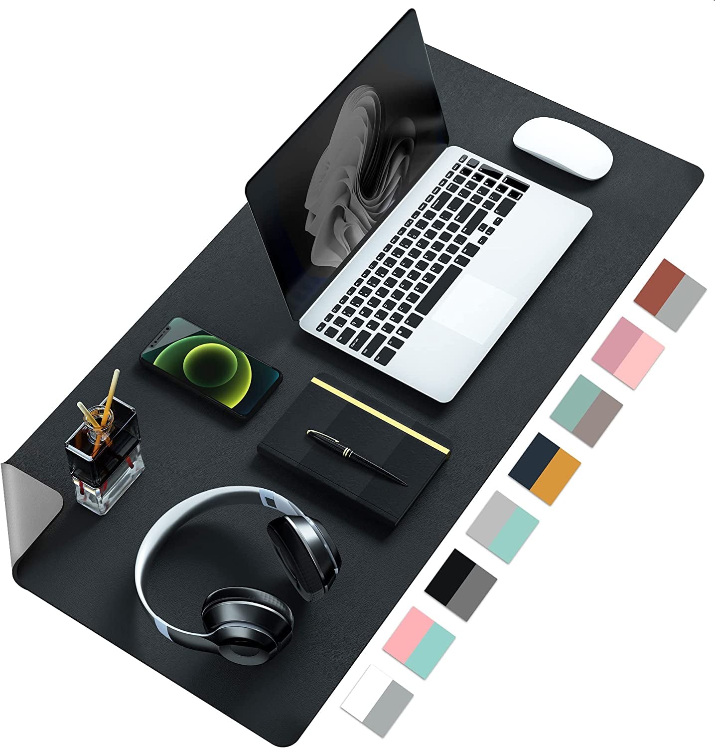 Double-Sided PU Leather Desk Pad - Non-Slip Large Mouse Pad & Desk Mat for Office, Home - Waterproof, Easy to Clean, Durable Dual-Sided Surface (23.6"X13.7", Black)