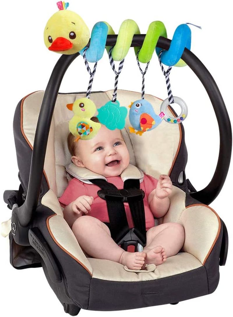 Baby Car Seat Toys, Activity Spiral Hangings Pram Toys, Plush Crib Toys with Squeaky for Boy or Girl (Duck)