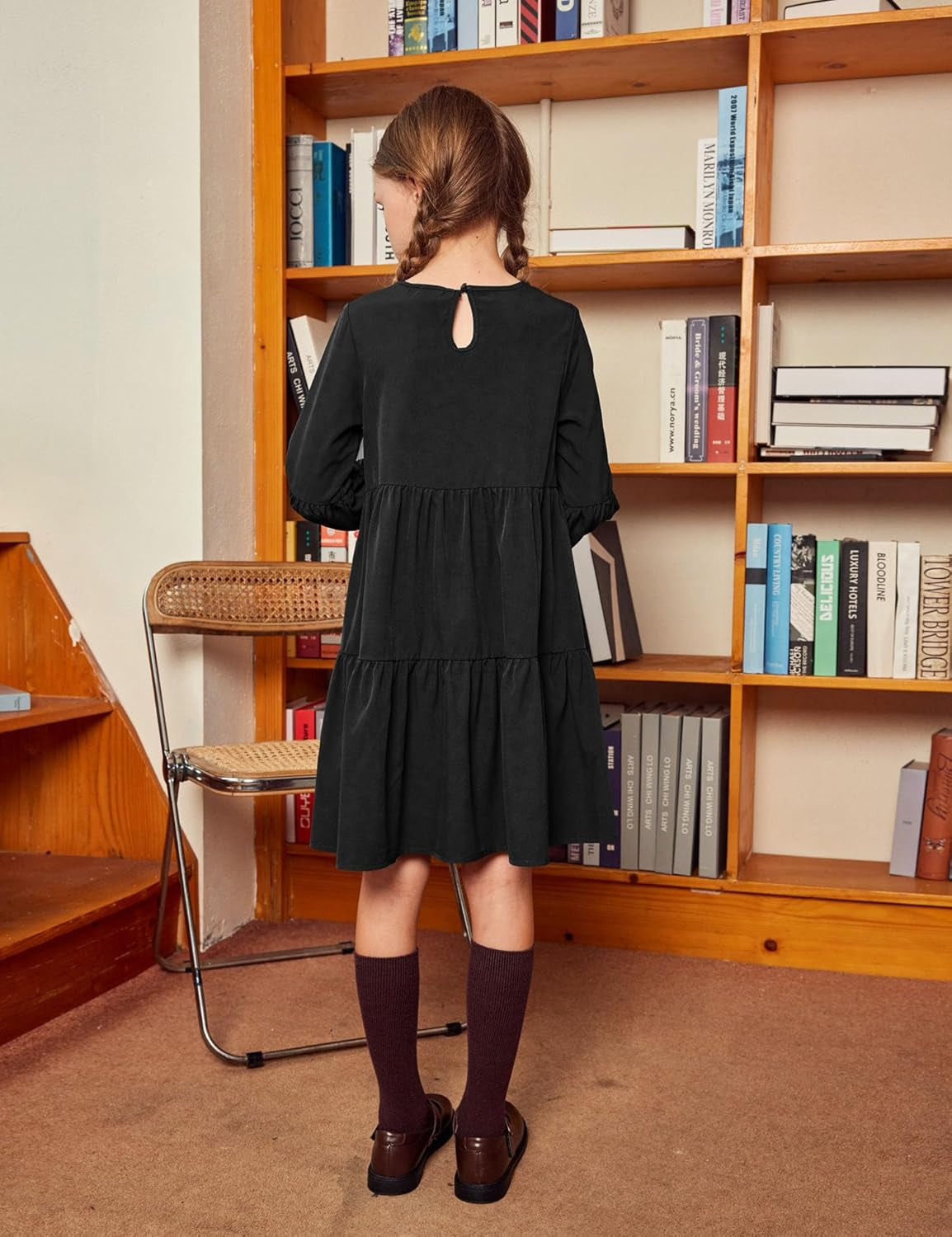 Girls Dress Long Sleeve a Line Loose Swing Ruffle Tunic Dresses
